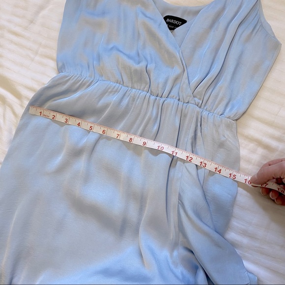 Bardot Satin Ruffle Midi Dress Blue Medium - Picture 13 of 14